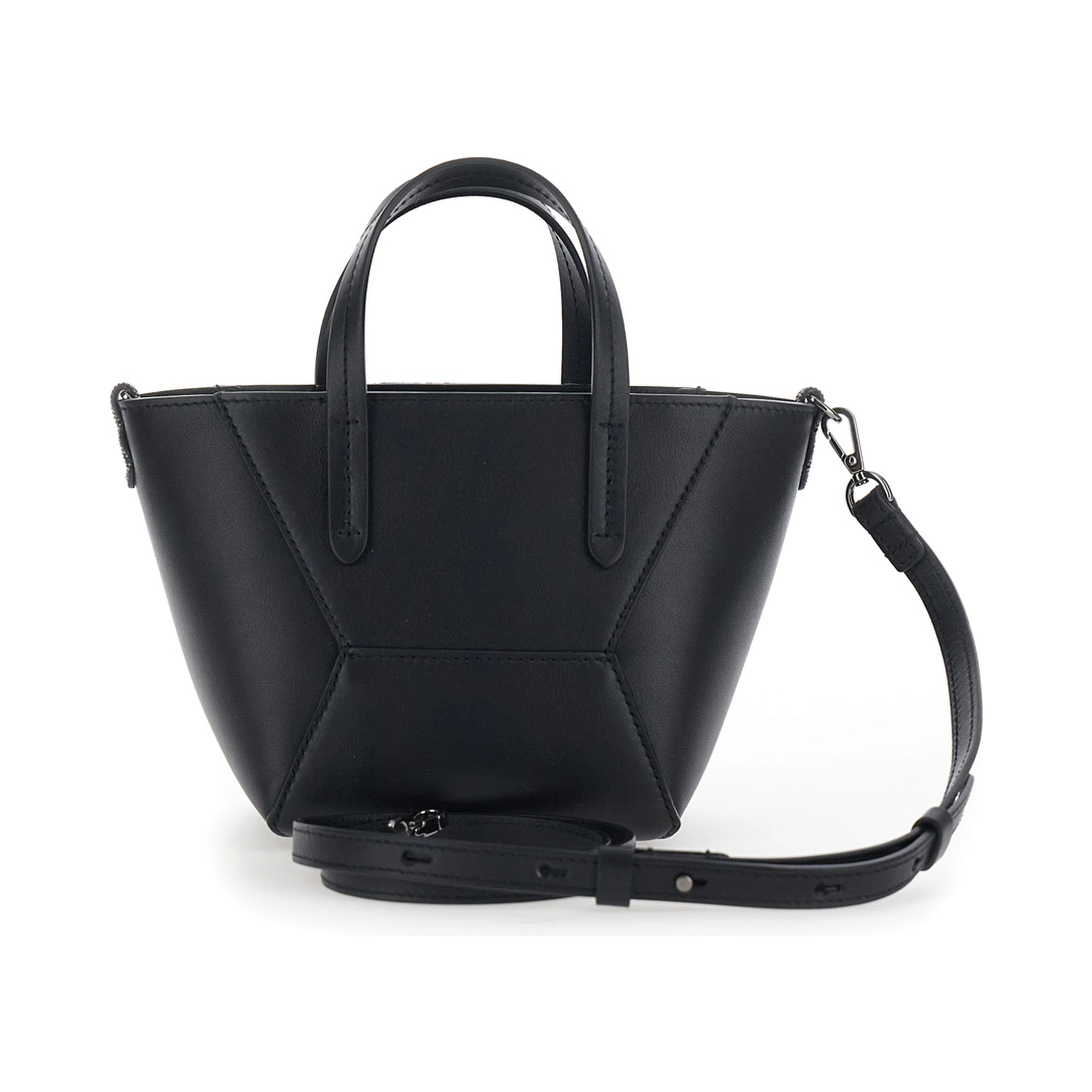Duo Black Mini Bag with adjustable and removable shoulder strap and Logo lettering on the front in leather for women