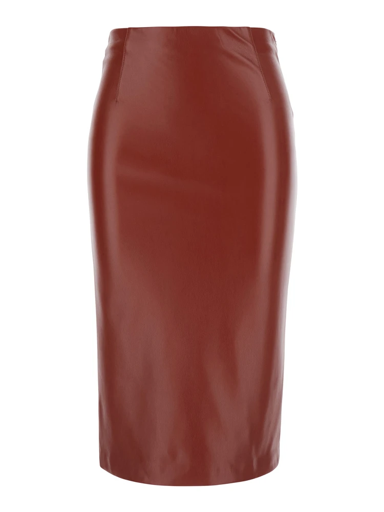 Red Midi Skirt in Eco Leather Woman