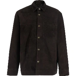 brown Jacket with classic collar and Front Button Closure in suede for men