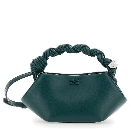 Bou Green Mini Handbag with woven handle and adjustable and removable strap in leather blend for women