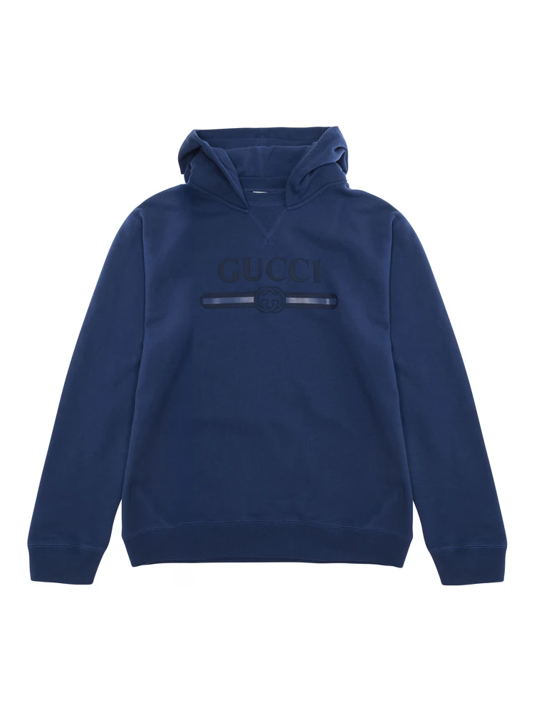 blue Hooded sweatshirt with tone-on-tone logo in cotton for Boy