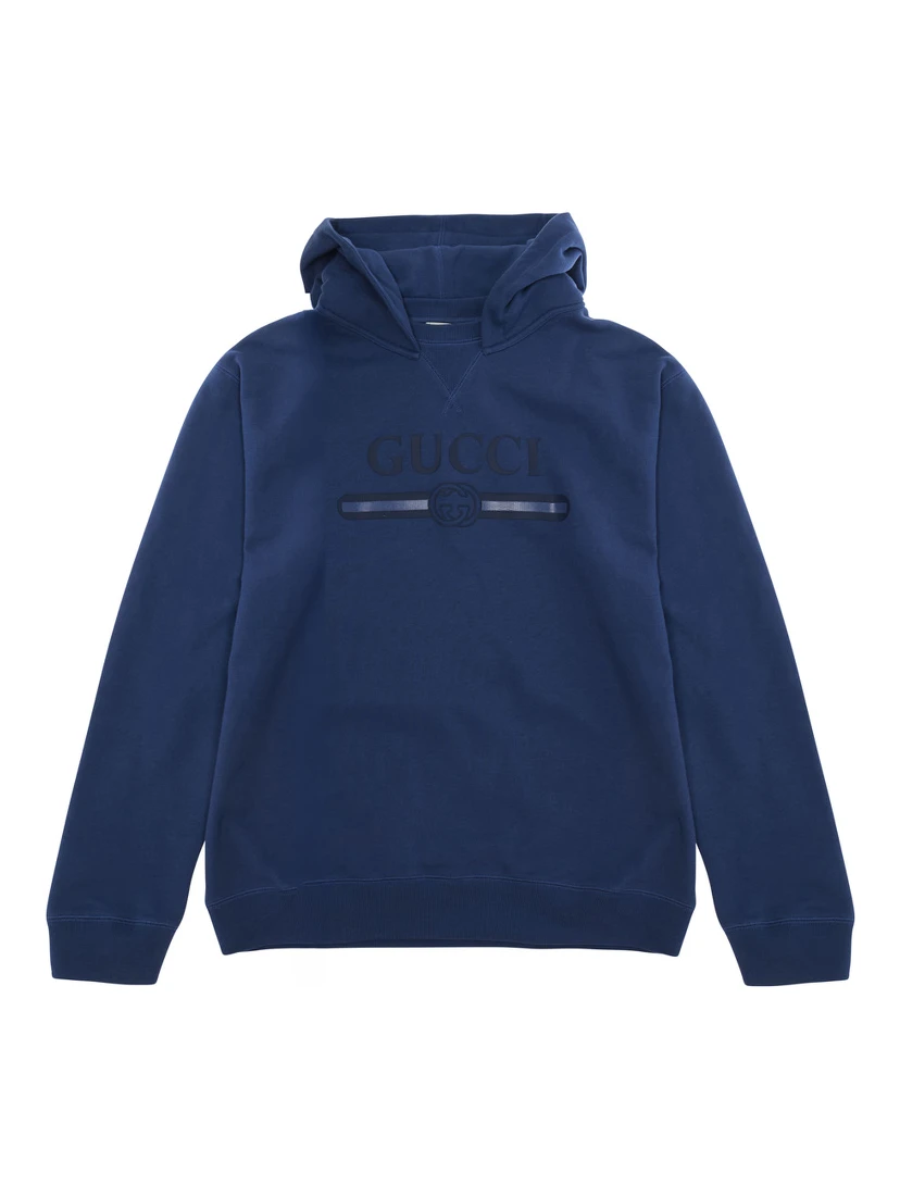 blue Hooded sweatshirt with tone-on-tone logo in cotton for Boy