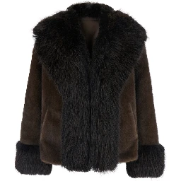 Brown Jacket with Front-Zip in Fabric for Women