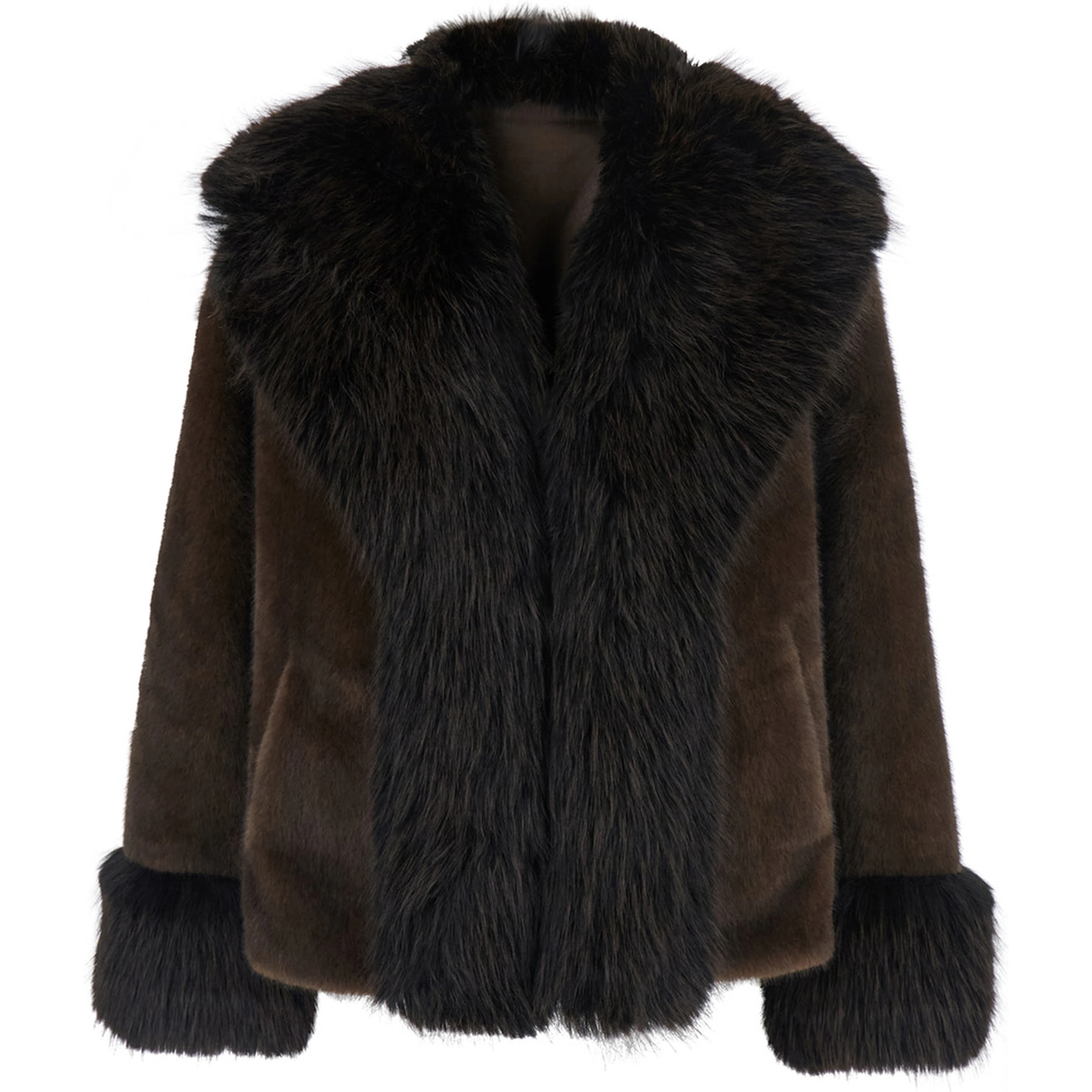 Brown Jacket with Front-Zip in Fabric for Women