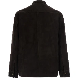 brown Jacket with classic collar and Front Button Closure in suede for men