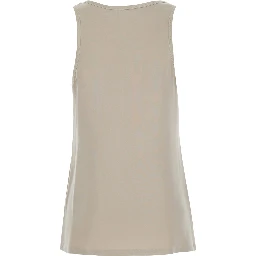 Pavido Beige Sleeveless Top with Round Neck and Tone-on-Tone Logo Embroidery on the Front in Silk for Women