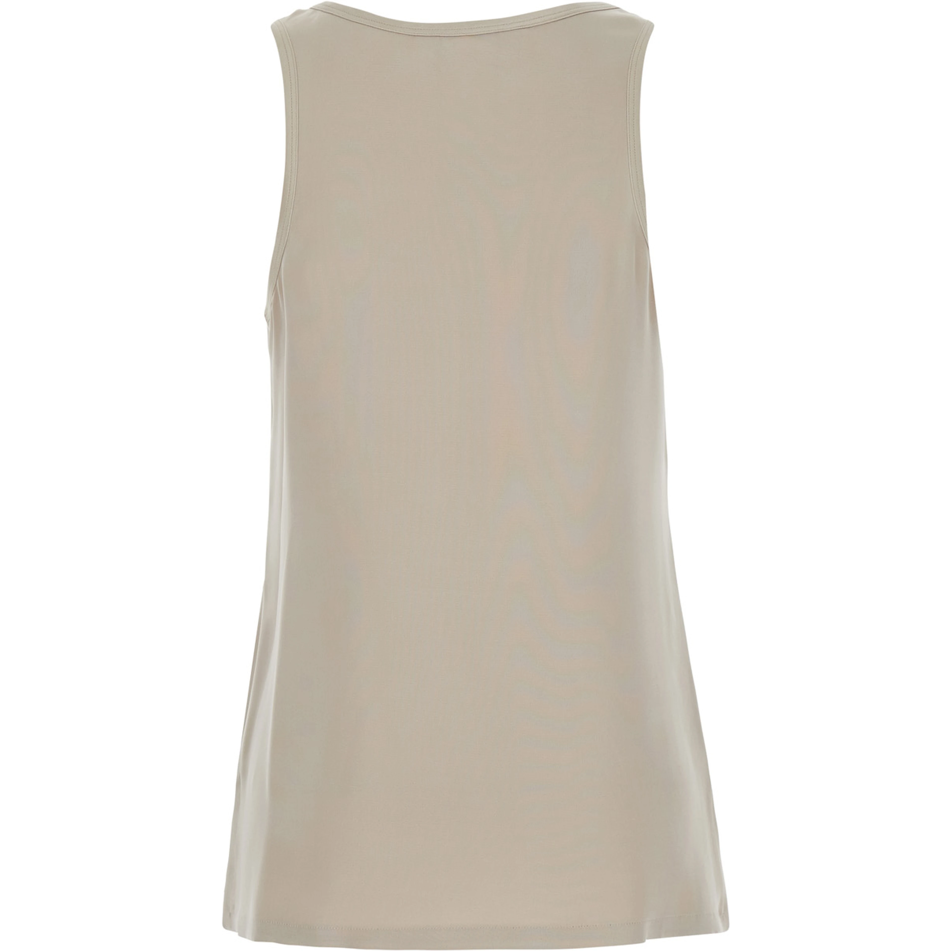 Pavido Beige Sleeveless Top with Round Neck and Tone-on-Tone Logo Embroidery on the Front in Silk for Women