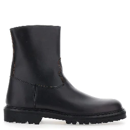Black Ankle Boots with Side Zip Closure in Leather for Men