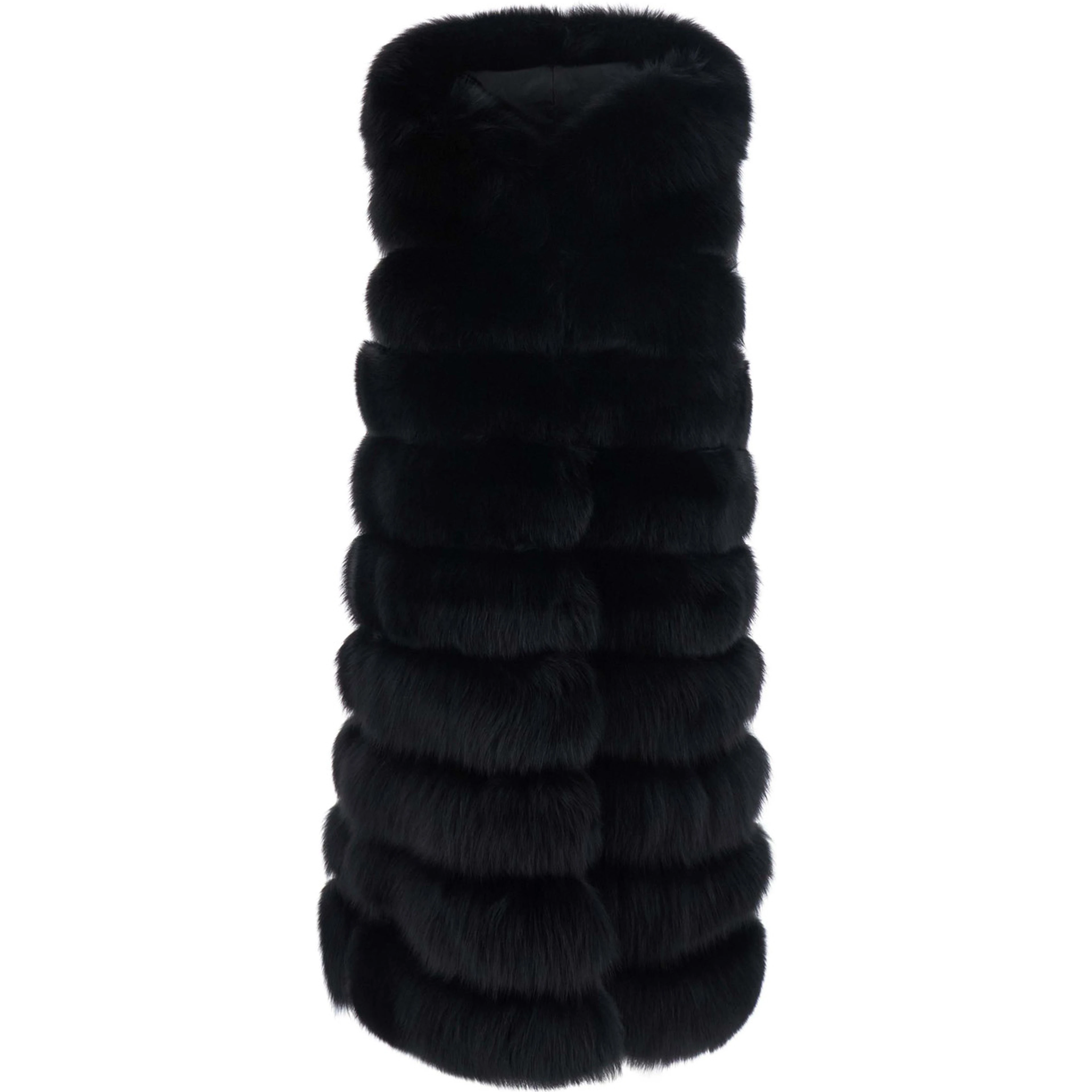 Black fur with high collar and sleeveless design in fur for women