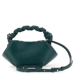 Bou Green Mini Handbag with woven handle and adjustable and removable strap in leather blend for women