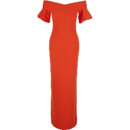 Cielo Red Long Dress with Off-shoulder and Hidden Zip Closure at the Back in Tech Fabric Women