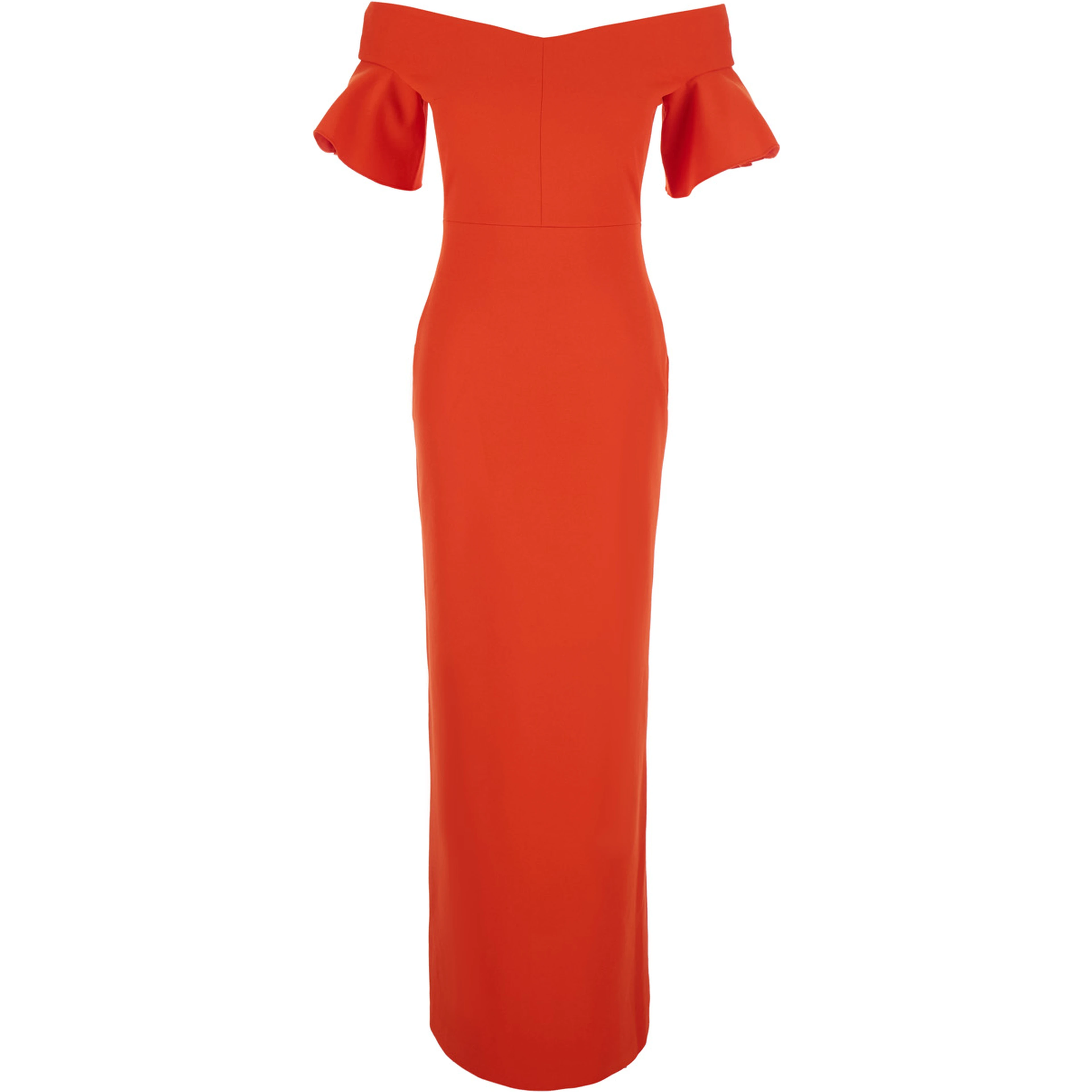 Cielo Red Long Dress with Off-shoulder and Hidden Zip Closure at the Back in Tech Fabric Women