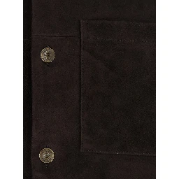 brown Jacket with classic collar and Front Button Closure in suede for men