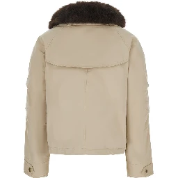 Beige fur coat with removable fur collar and off-centre front closure in Tech Fabric for women