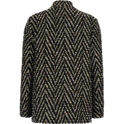 Black Oversized Jacket with Chevron Motif and Micro Sequins in Tech Fabric for Women