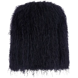 Black crew neck shearling jacket with hidden front closure in ecofur for women