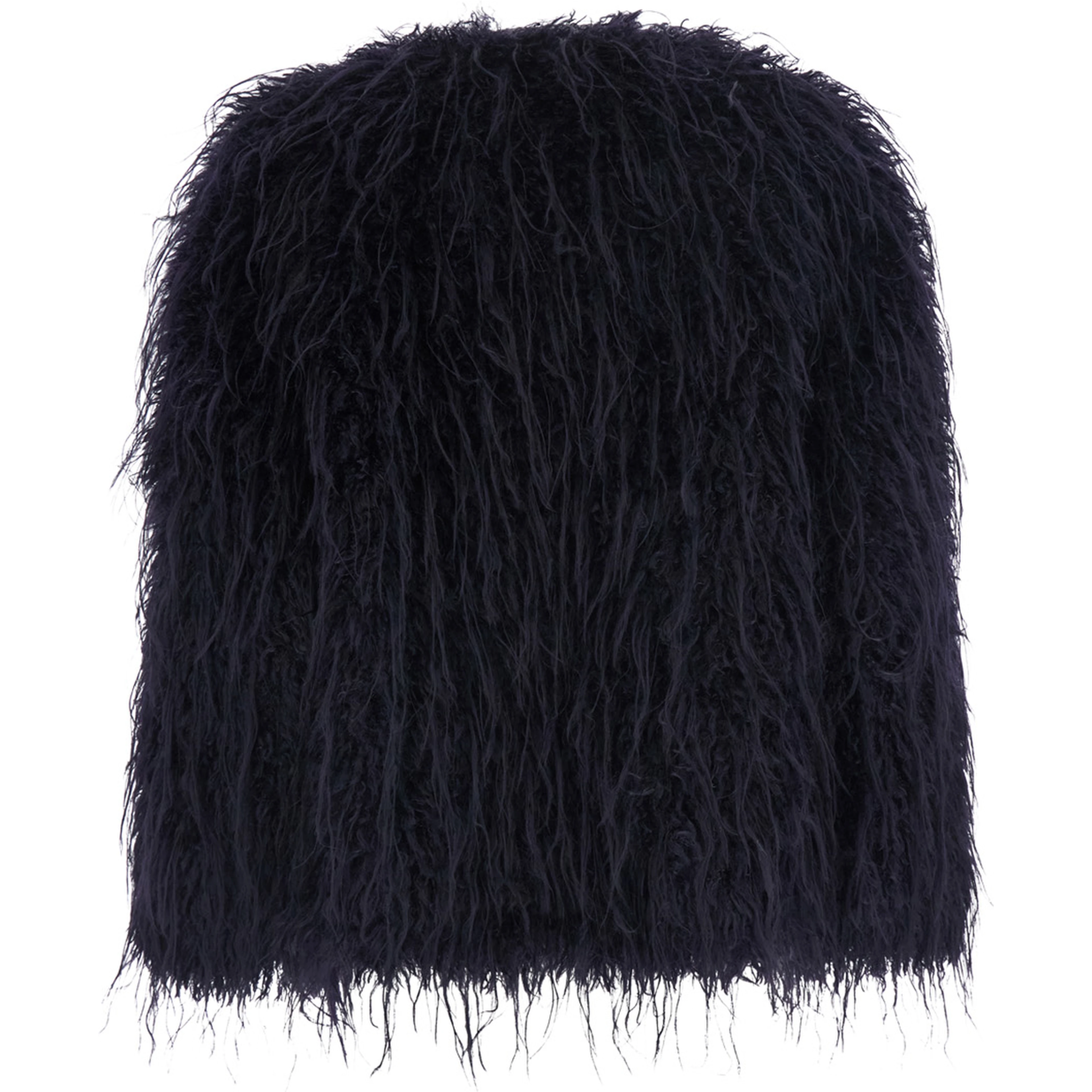Black crew neck shearling jacket with hidden front closure in ecofur for women