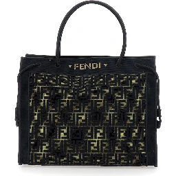 Brown Shopping Bag with logo lettering on the front an drawstring in FF canvas for women