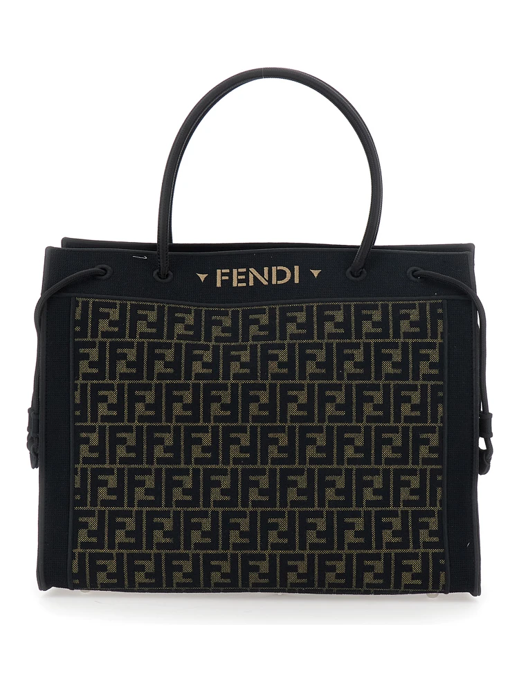 Brown Shopping Bag with logo lettering on the front an drawstring in FF canvas for women