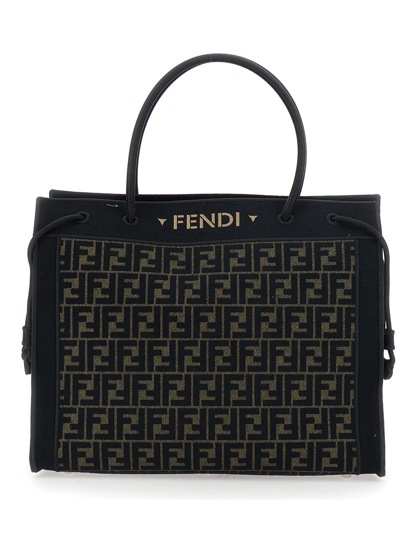 Brown Shopping Bag with logo lettering on the front an drawstring in FF canvas for women