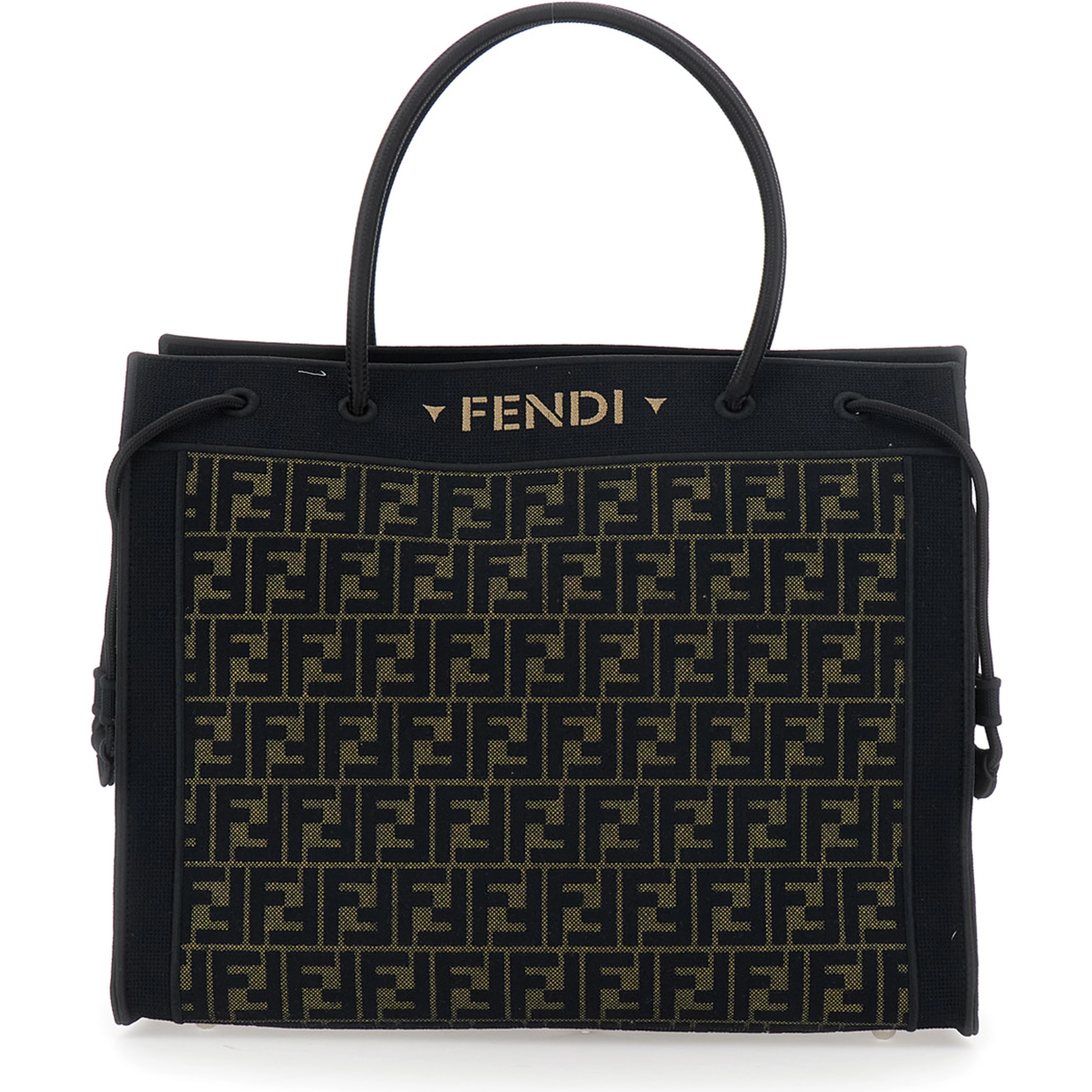Brown Shopping Bag with logo lettering on the front an drawstring in FF canvas for women