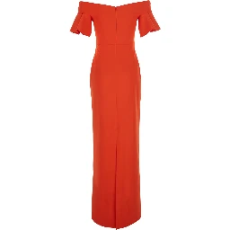 Cielo Red Long Dress with Off-shoulder and Hidden Zip Closure at the Back in Tech Fabric Women
