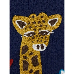 Wildlife Knit Sweater with round neck and long sleeves in Acrylic and Wool Blue Unisex