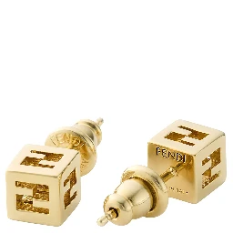 Gold-Colored Square Design Earrings with FF Motif in Metal for Women