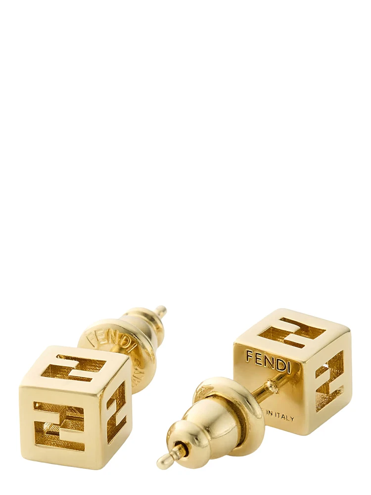 Gold-Colored Square Design Earrings with FF Motif in Metal for Women