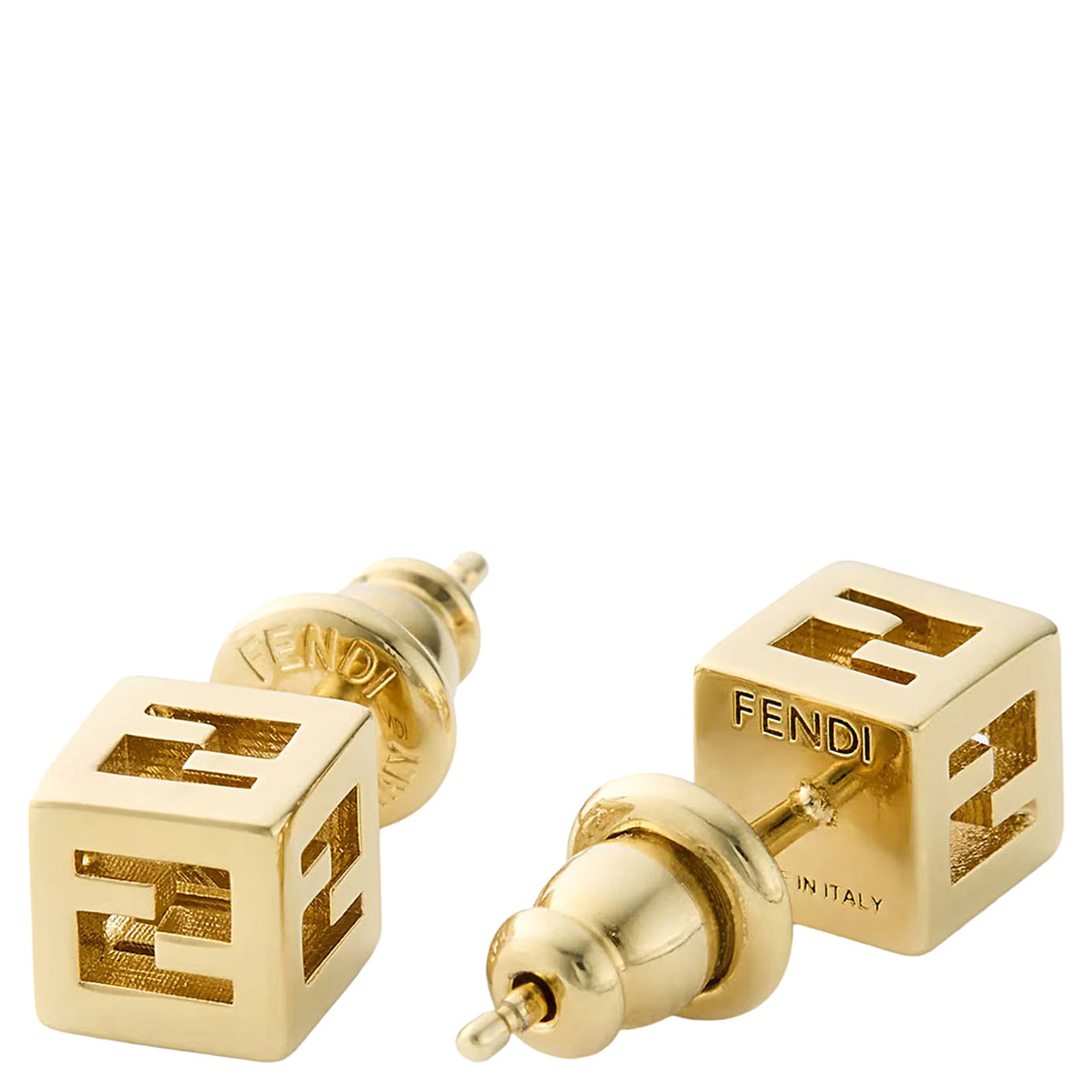 Gold-Colored Square Design Earrings with FF Motif in Metal for Women