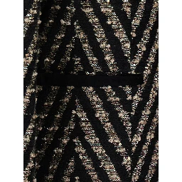 Black Oversized Jacket with Chevron Motif and Micro Sequins in Tech Fabric for Women