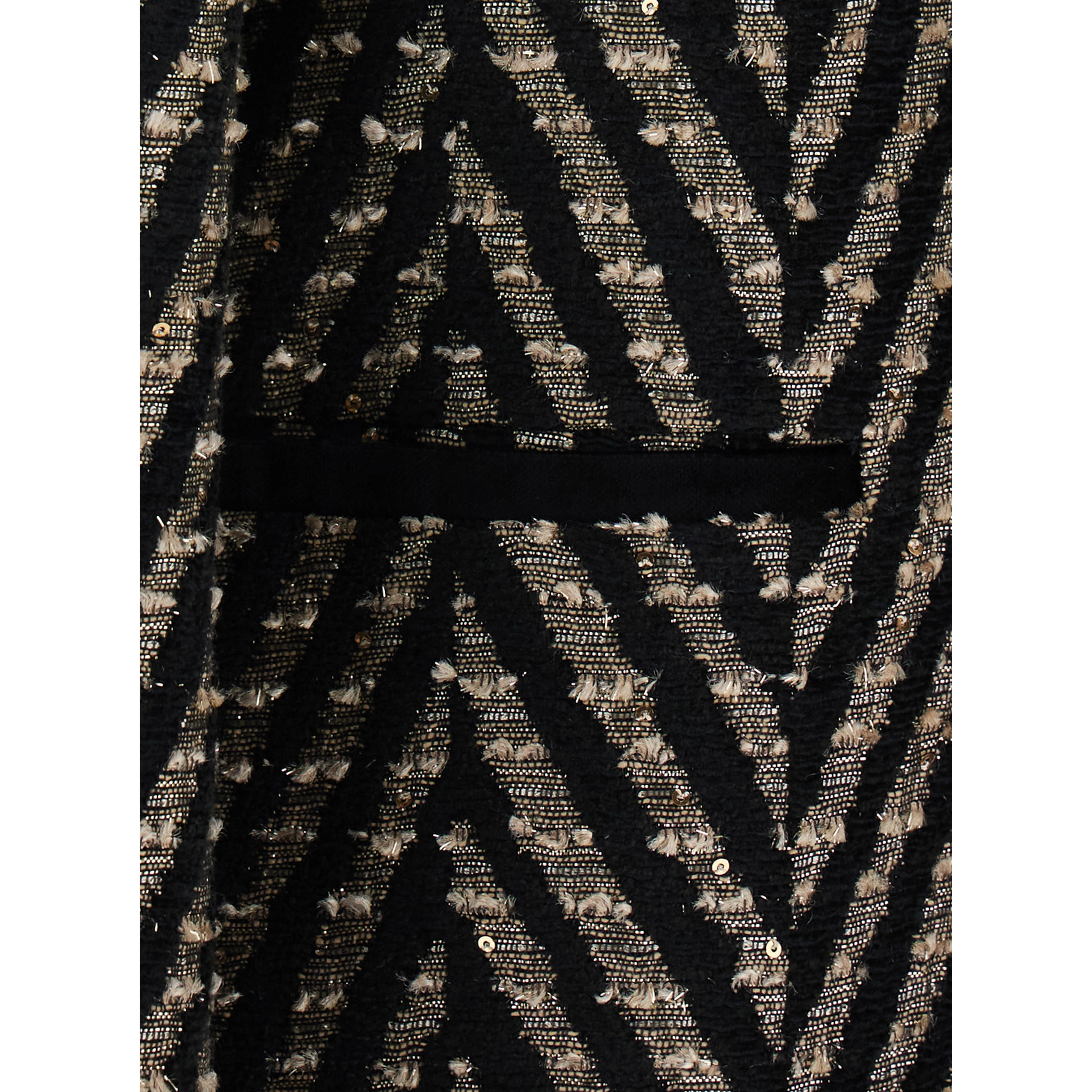 Black Oversized Jacket with Chevron Motif and Micro Sequins in Tech Fabric for Women