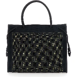 Brown Shopping Bag with logo lettering on the front an drawstring in FF canvas for women
