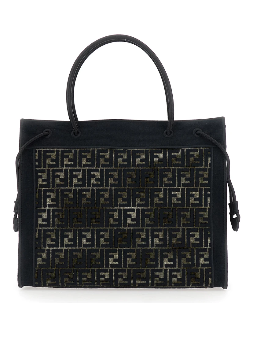 Brown Shopping Bag with logo lettering on the front an drawstring in FF canvas for women