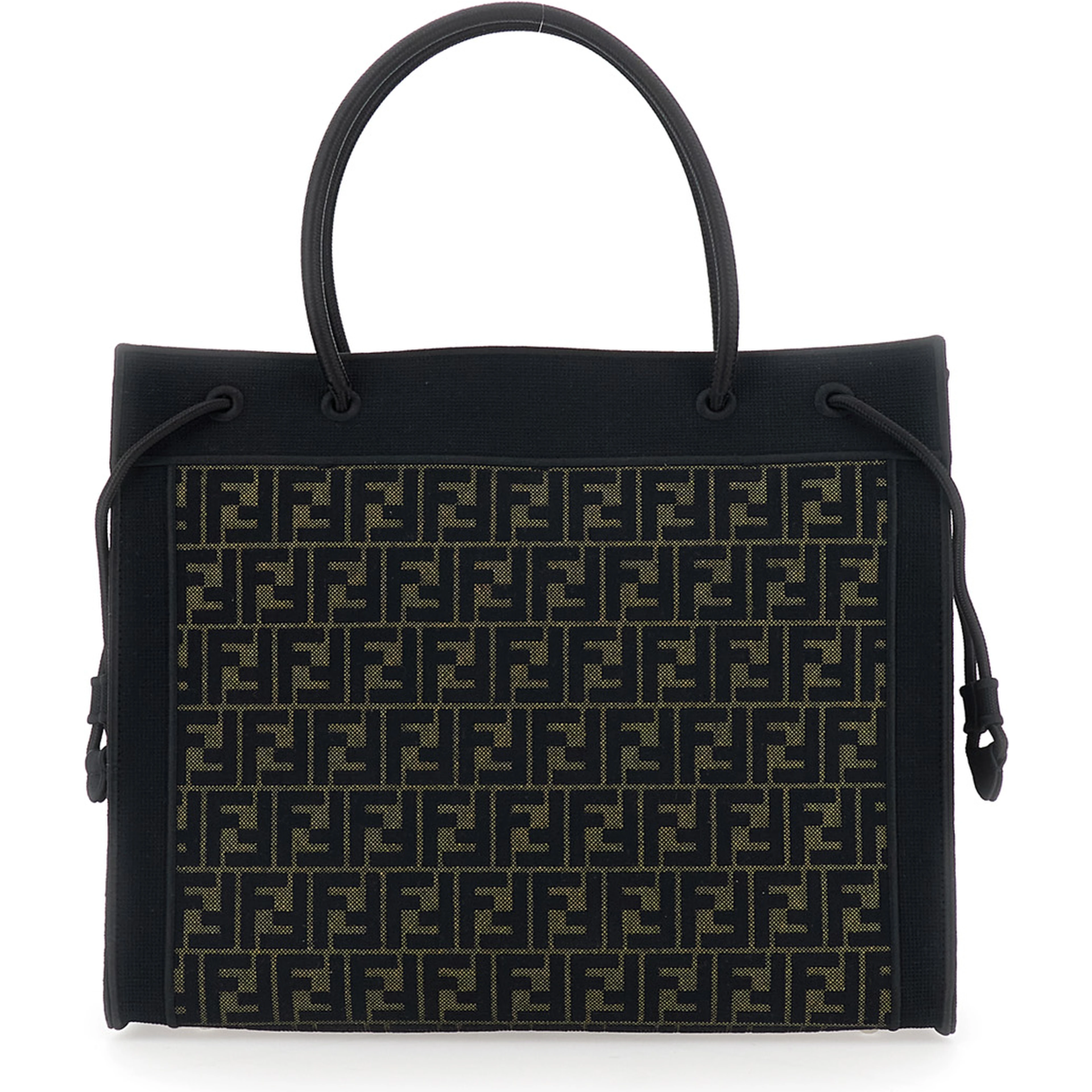 Brown Shopping Bag with logo lettering on the front an drawstring in FF canvas for women