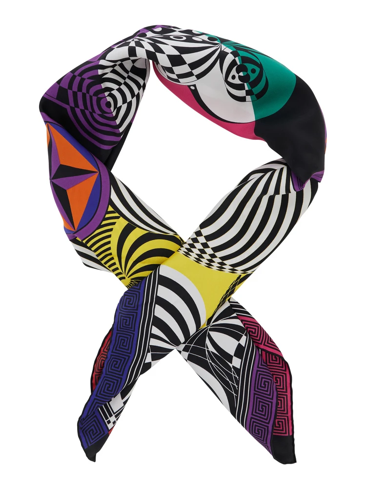 Multicolor Square Scarf with All-Over Print in Silk for Women