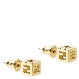 Gold-Colored Square Design Earrings with FF Motif in Metal for Women