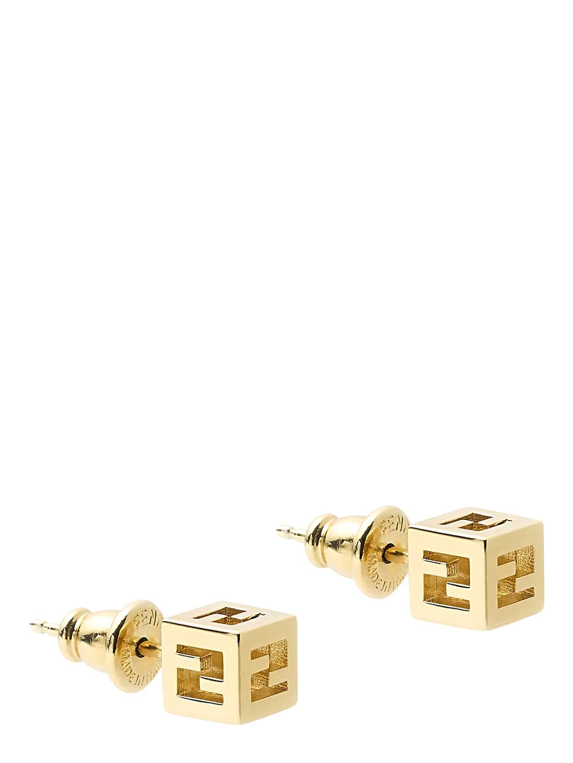 Gold-Colored Square Design Earrings with FF Motif in Metal for Women