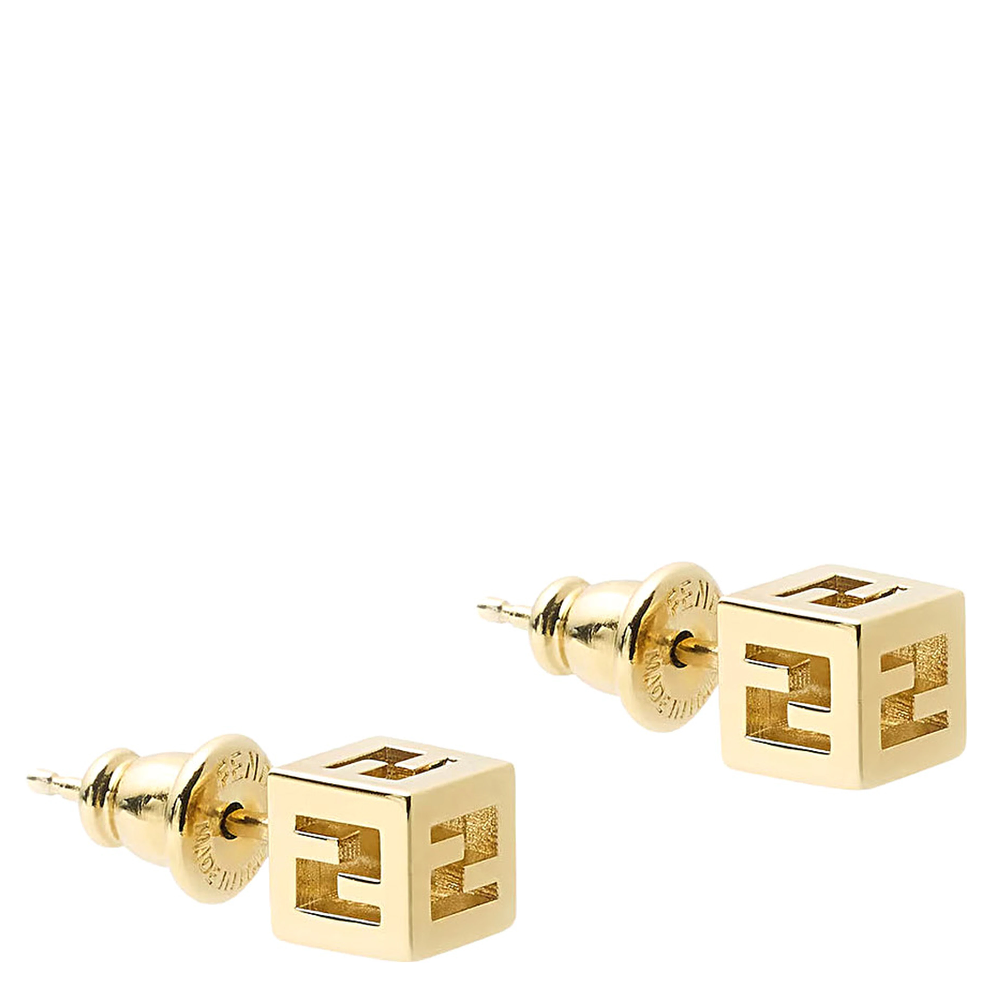 Gold-Colored Square Design Earrings with FF Motif in Metal for Women