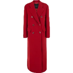 Red Double-breasted coat with Notched revers in Wool for women