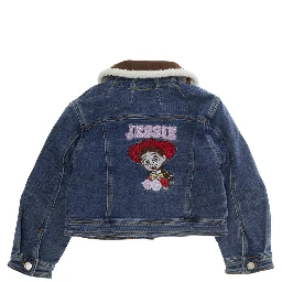 Blue Jacket with collar with embroidery and embroidery on the back in denim Girl