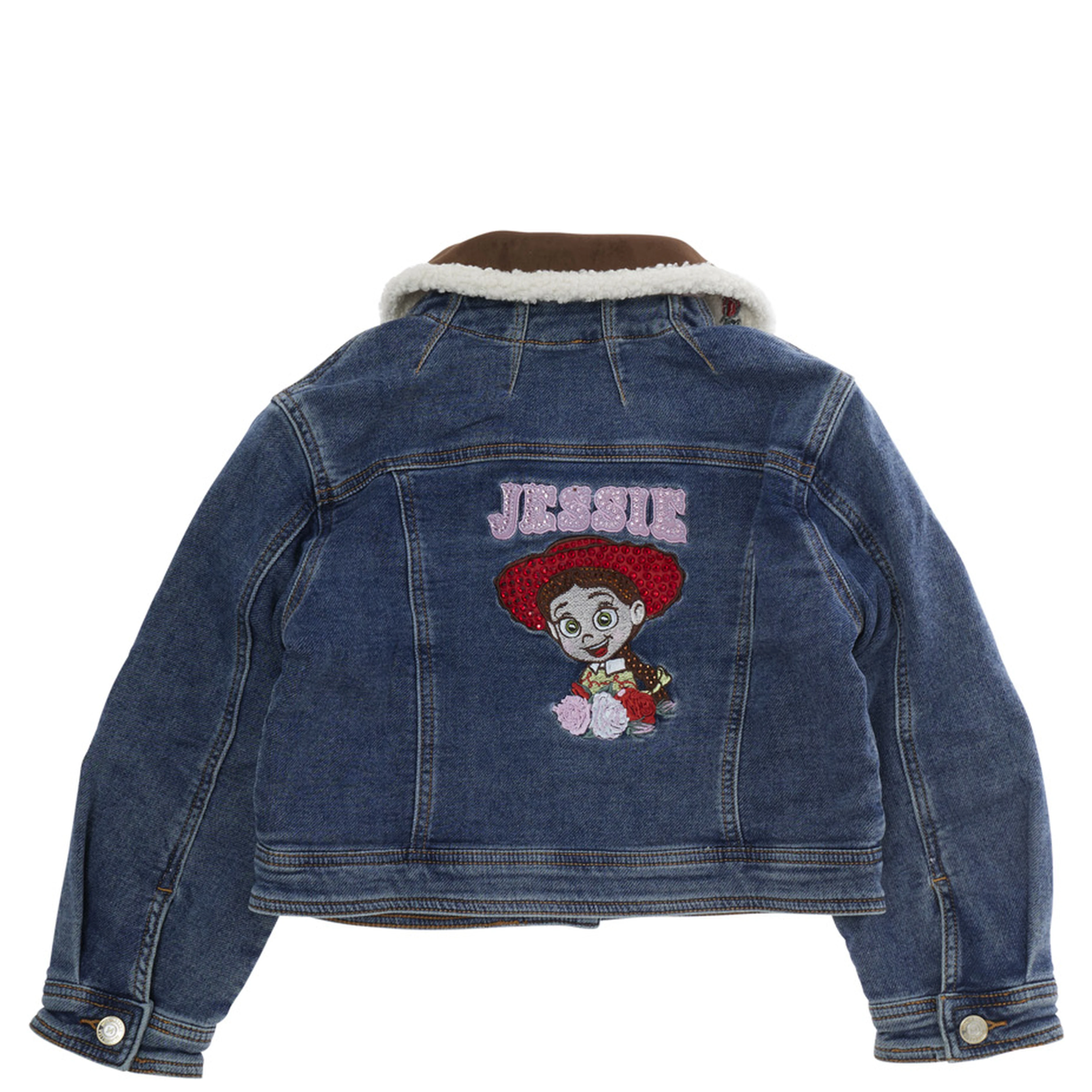 Blue Jacket with collar with embroidery and embroidery on the back in denim Girl
