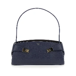Hug East West Blue Shoulder bag with strap on the front and Logo lettering on the front in leather for women