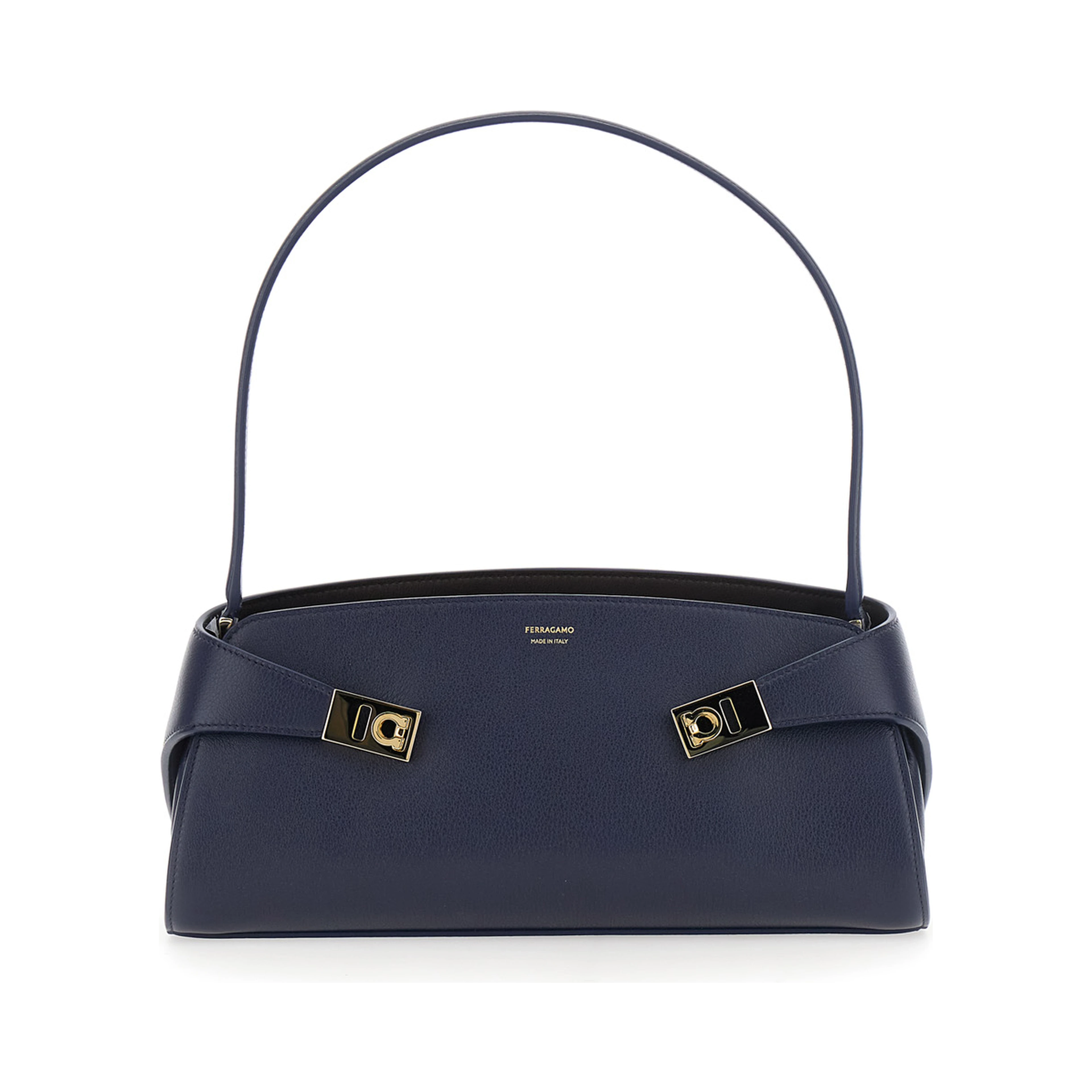 Hug East West Blue Shoulder bag with strap on the front and Logo lettering on the front in leather for women