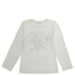 White Long Sleeve T-shirt with Maxi Print on the Front in Cotton Girl