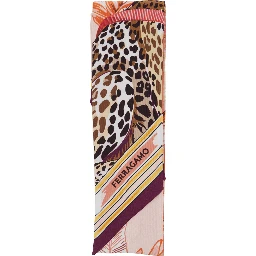 Pink Scarf with All-over Print and Embossed Logo Lettering in silk for Women