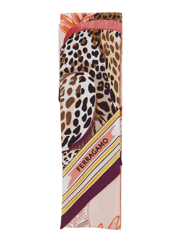 Pink Scarf with All-over Print and Embossed Logo Lettering in silk for Women