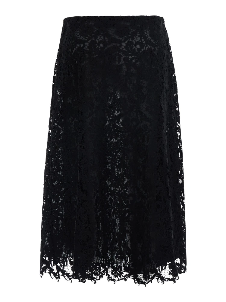 Black Midi Skirt with All-Over Lace Embroidery in Cotton Blend for Women alternative