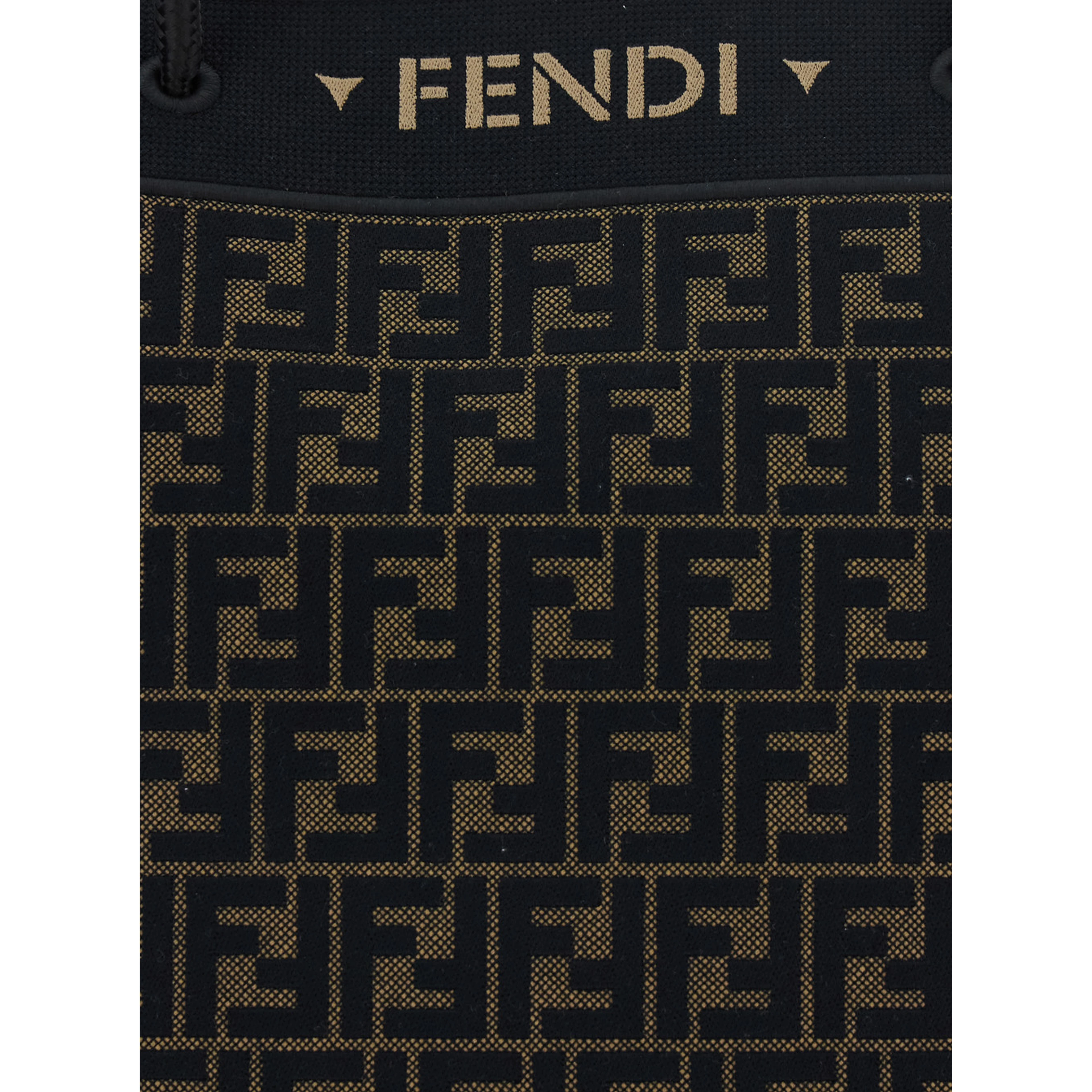 Brown Shopping Bag with logo lettering on the front an drawstring in FF canvas for women