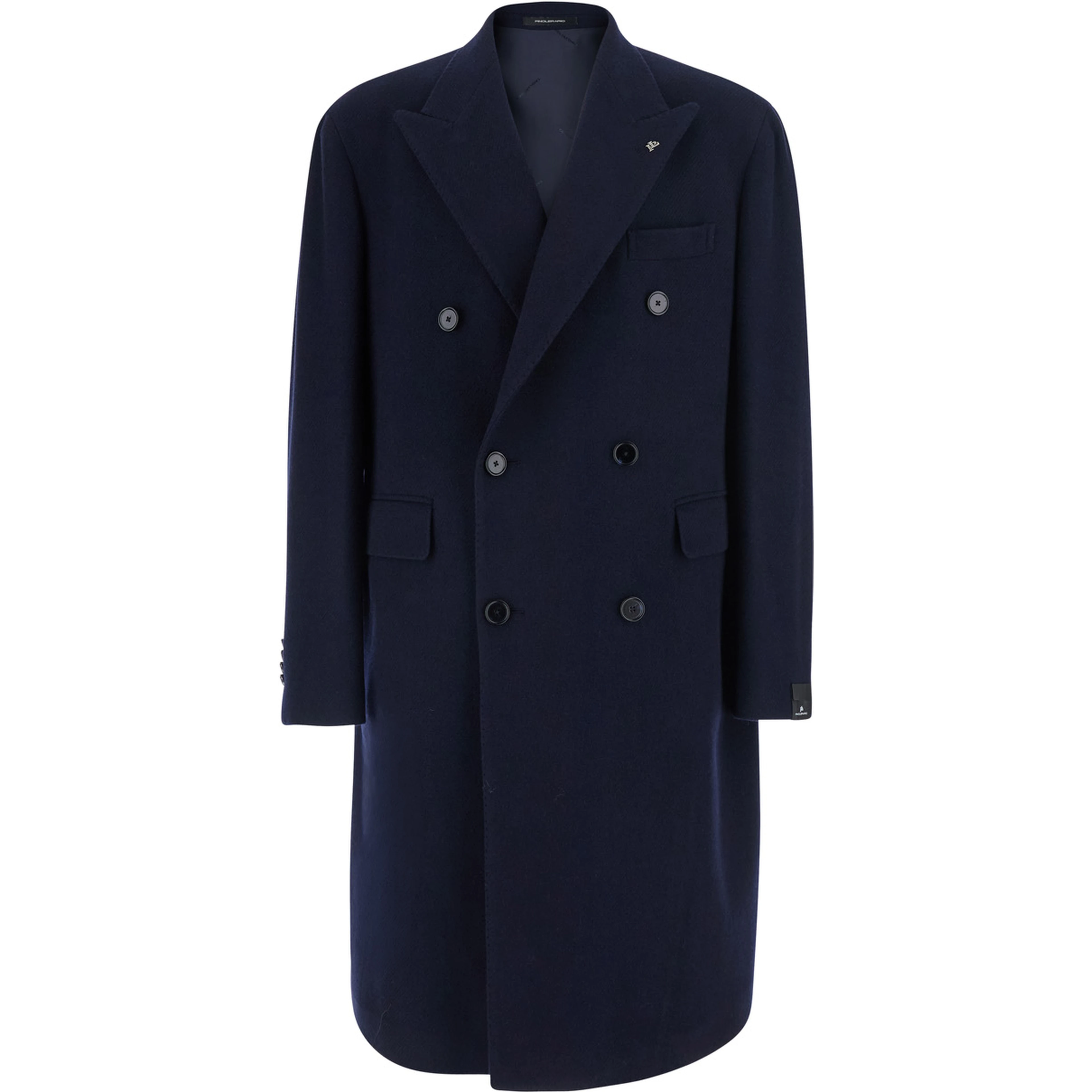 Blue Coat with Notched Revers and Button Front Closure in Wool Men